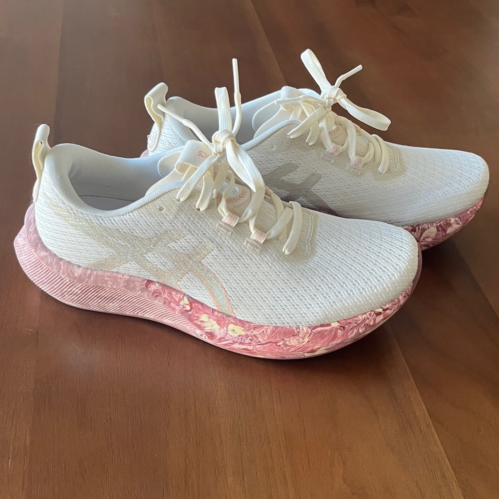 Asics White and Pink Athletic Sneakers - Picture 3 of 7
